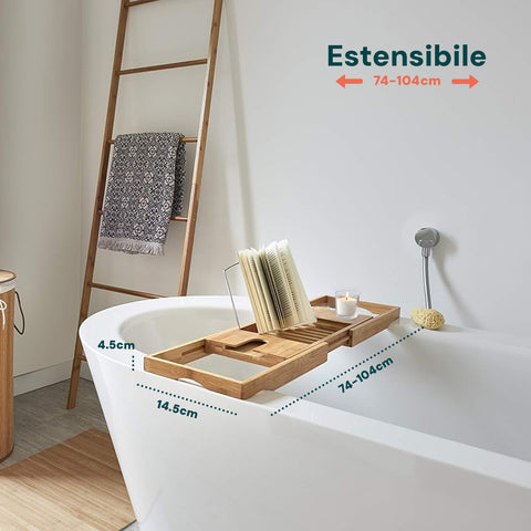 Ausziehbare Badewannenablage aus Bambus im natürlichen Design