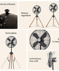 Wintem Ventilator 50 W Cold Mama, 3 Geschwindigkeitsstufen, mit 40-cm-Flügeln, klappbarem Stativ in Holzoptik und höhenverstellbarem Metallgestell, EAN-8052286431773