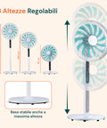 Ventilator mit 3 einstellbaren Höhen von 70-100-130 cm, stabilem Standfuß, türkisfarbenen Flügeln und Teleskopstange für jeden Raum