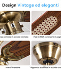 Vintage- und elegantes Design mit zentralem Gehäuse aus verchromtem Stahl, MDF-Flügeln mit Geflechteinsätzen und Messingdetails