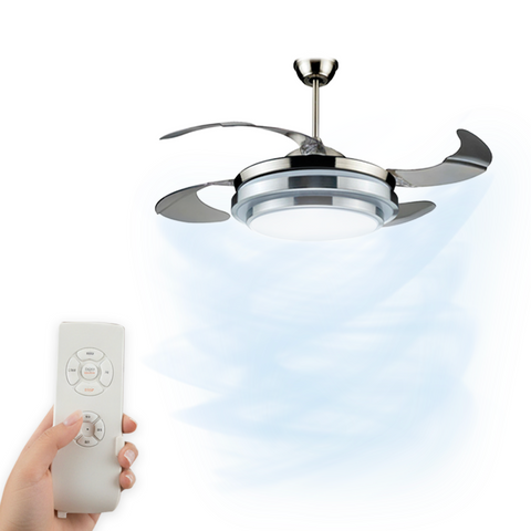 Deckenventilator mit 4 einziehbaren Flügeln, Licht und Fernbedienung, 35 W