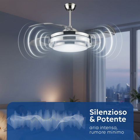 Deckenventilator mit 4 einziehbaren Flügeln, Licht und Fernbedienung, 35 W