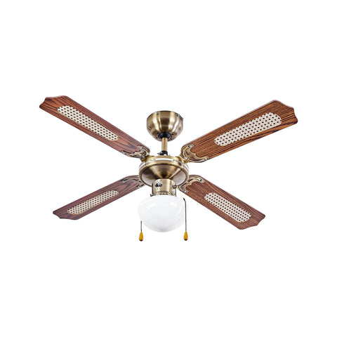 Kooper Deckenventilator 106 cm mit 4 Holzflügeln und Einsätzen aus Wiener Geflecht, elegantes und natürliches Design