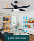 Schwarzer Deckenventilator mit Umkehrfunktion für Sommer und Winter, optimale Luftzirkulation