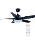 Schwarzer Deckenventilator mit 5 Flügeln, LED-Licht und kabelloser Fernbedienung zur Geschwindigkeitsregelung