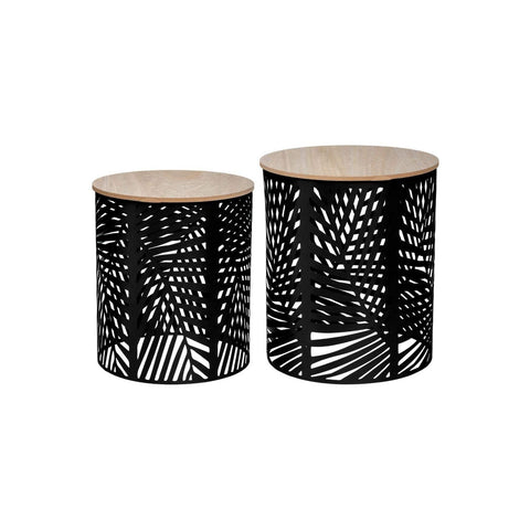 Set aus 2 stapelbaren Beistelltischen aus Holz und Metall Schwarz