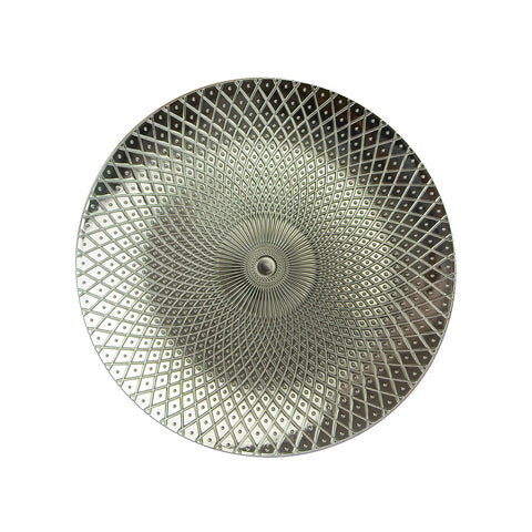 Teller mit konzentrischen Rauten aus silberfarbenem Kunststoff 33cm