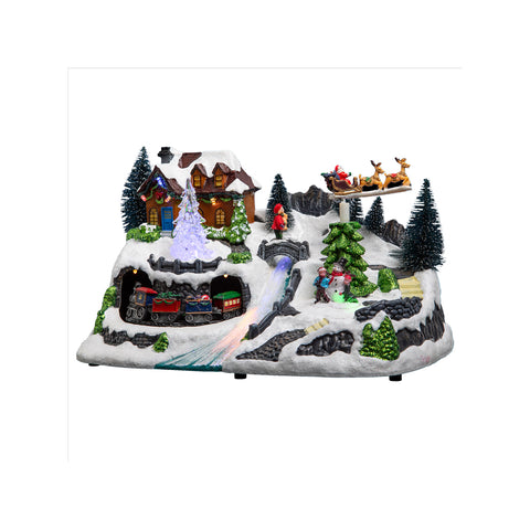 Weihnachtsdorf mit Schlitten und LED-Lichterzug