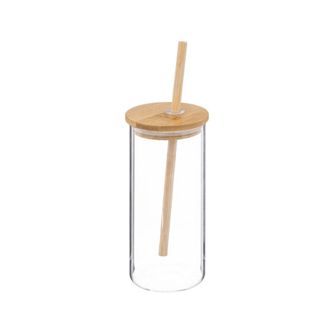 Palm-Tasse 40cl aus Glas und Bambus mit Strohhalm