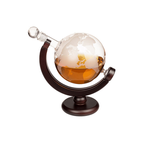 Likör-Dekanter in Globusform mit 2 Glasbechern auf Holzständer 850ml