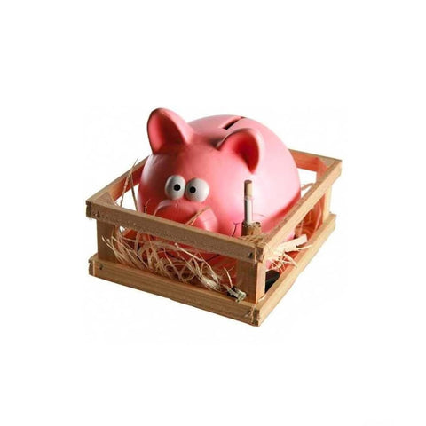 Keramik-Spardose in Schweinchenform mit Hammer