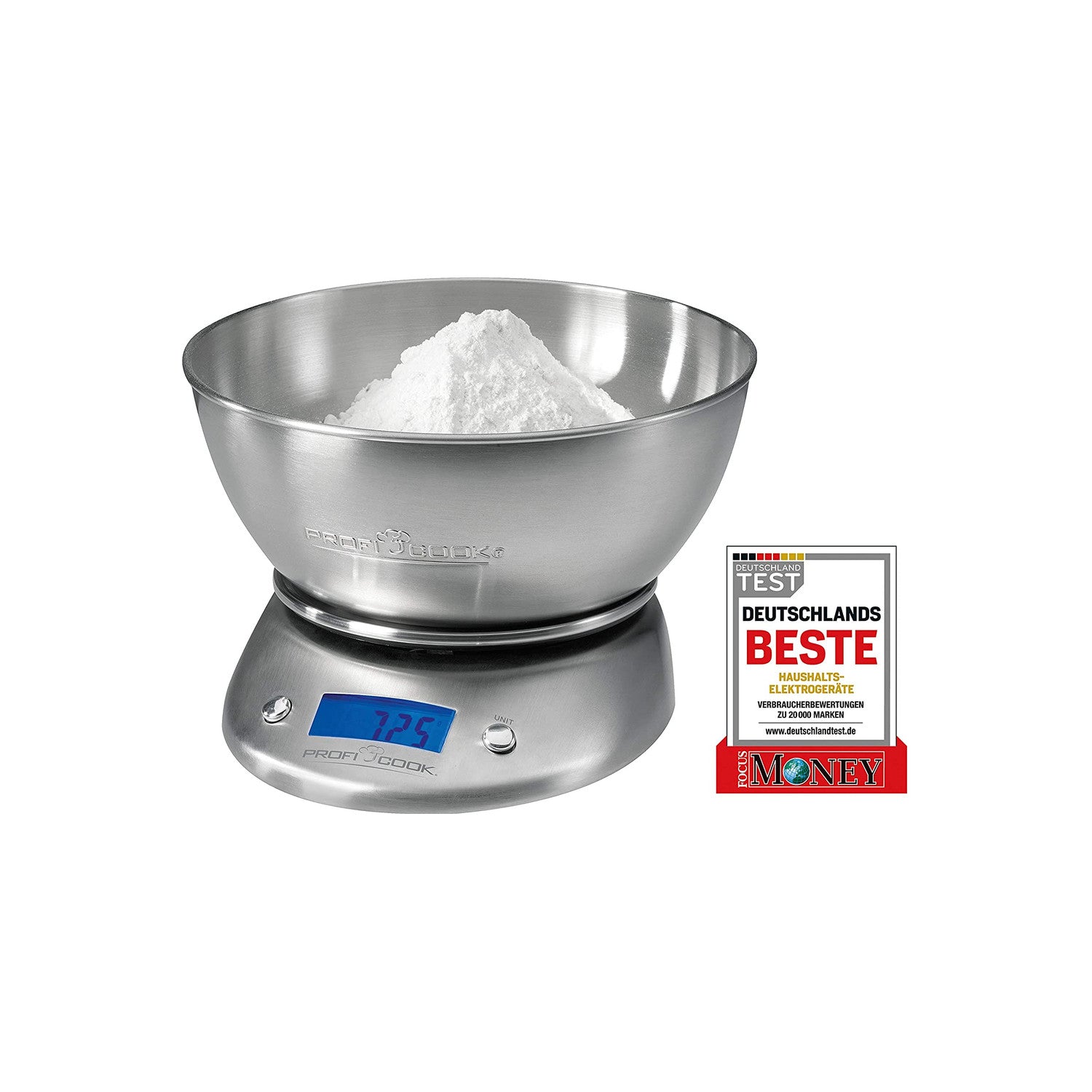 Bild-1-ProfiCook-digitale-Küchenwaage-mit-Edelstahlschüssel-5-kg-EAN-4006160104011