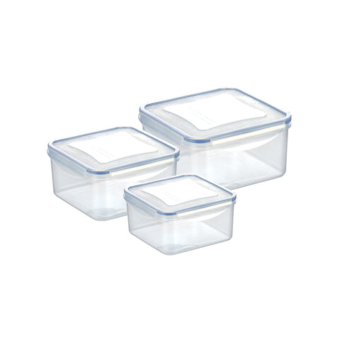 Set aus 3 transparenten quadratischen Behältern