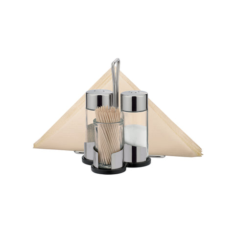 4-in-1-Set mit Ständer aus Glas und Stahl