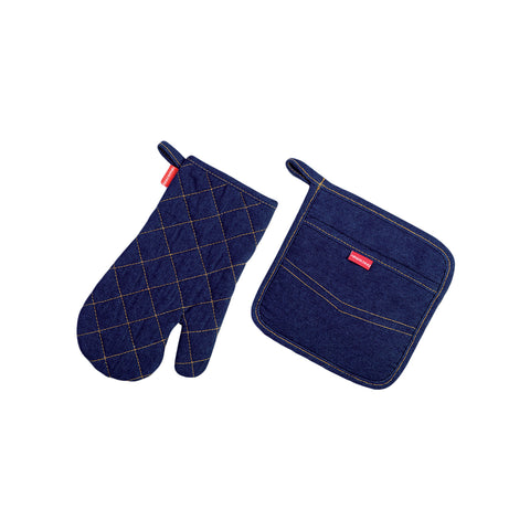 Set aus Ofenhandschuh und Topflappen aus Jeansstoff