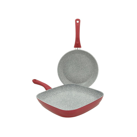 Set aus Pfanne und Grillpfanne aus rotem Aluminium