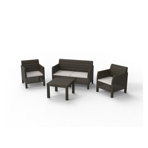 Set mit 2 Sesseln und Beistelltisch, braun
