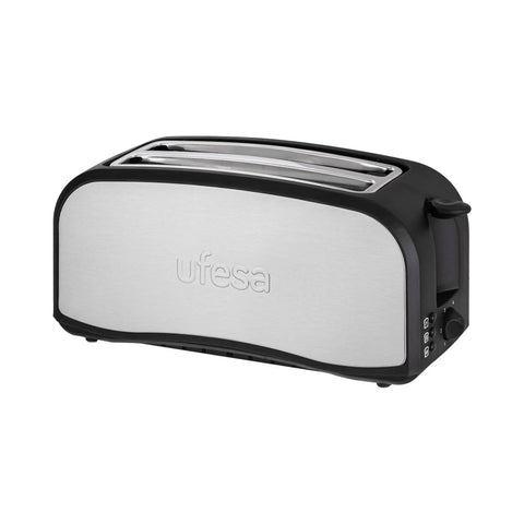 Toaster mit 2 Schlitzen für 4 Scheiben aus Stahl 1400w