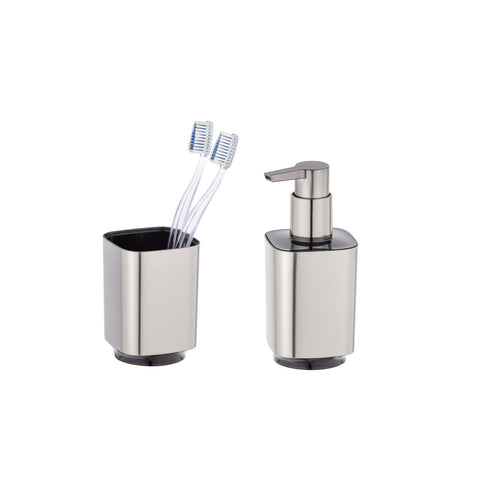 Set aus Seifenspender und Zahnbürstenhalter Auron in Silber