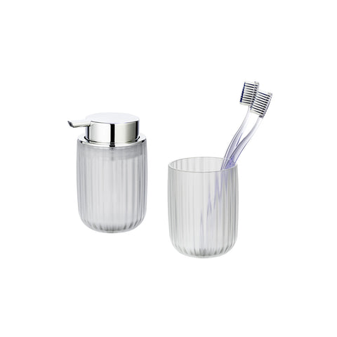 Set aus opalweißem Spender und Zahnbürstenhalter