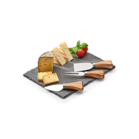 Set mit 3 Messern und Schiefertablett für Käse