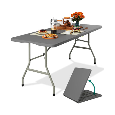 Tisch Clori 180x75x74 Cm aus HDPE, klappbarer Koffertisch, Grau
