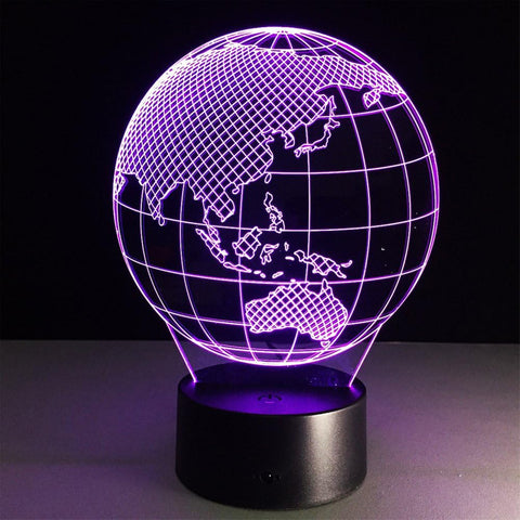 LED-Erdglobuslampe mit mehrfarbiger violetter Beleuchtung, perfekt für eine entspannende Atmosphäre im Schlaf- oder Arbeitszimmer