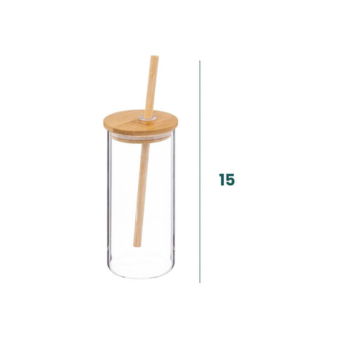Bild-5-five-simply-smart-Palm-Glas-mit-40-cl-Fassungsvermögen-aus-Glas-und-Bambus-mit-Strohhalm-EAN-3560231529796
